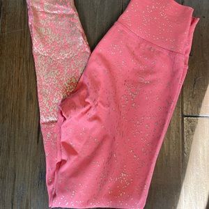 Buffbunny coral and gold leggings